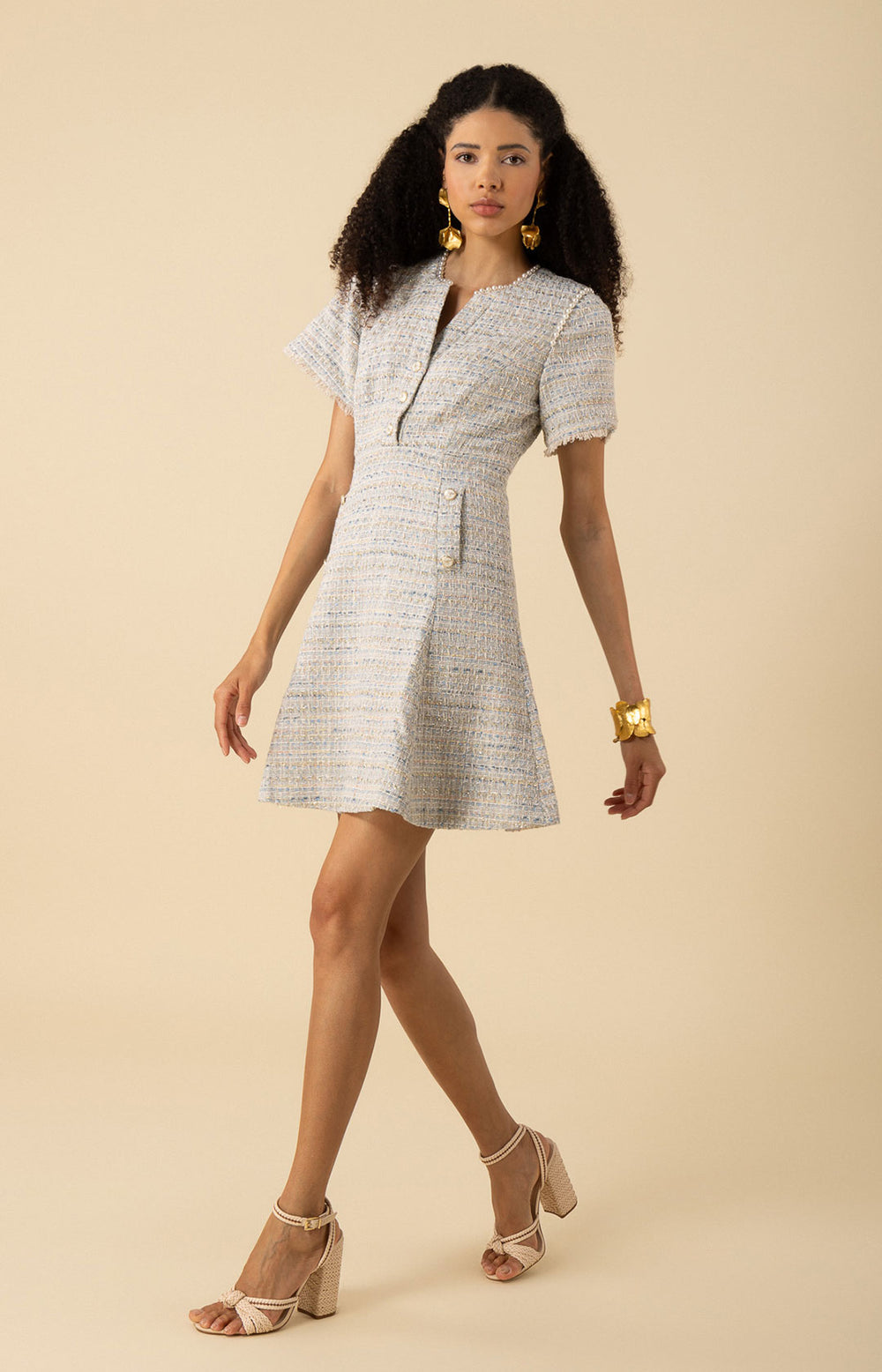 【CHICLINE】Beyche Layered Tweed Dress DHgate.com:Elegant Tweed V-Neck Mini Dress with Ruffles for