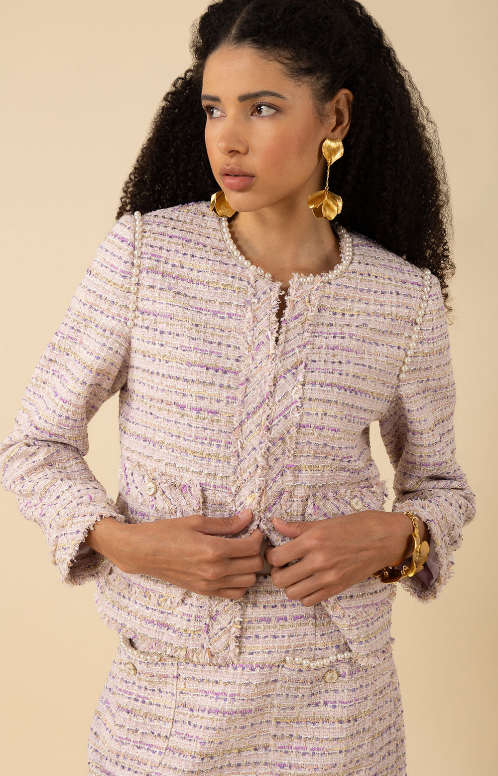 【I AM MARI】Robs Round Tweed Short Sleeve Jacket meem-designer-orange-Meem-