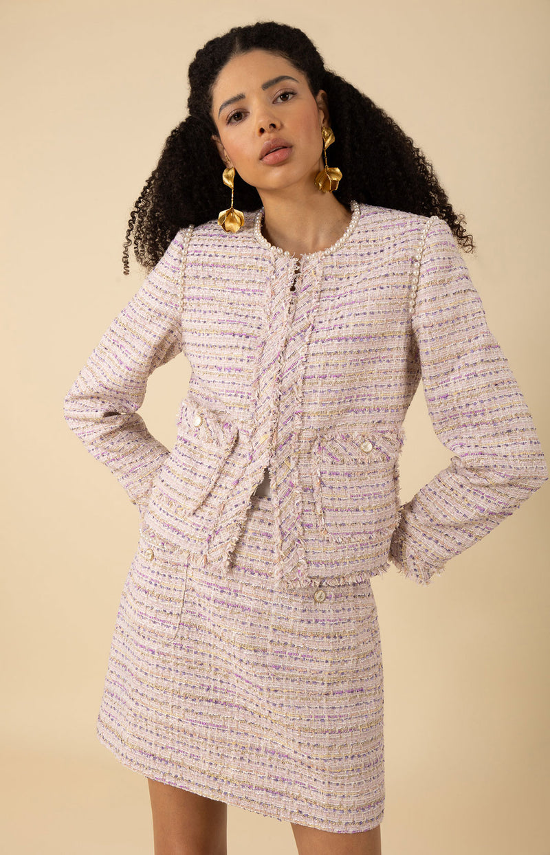 Zaylee Boucle Tweed Jacket-color-lavender