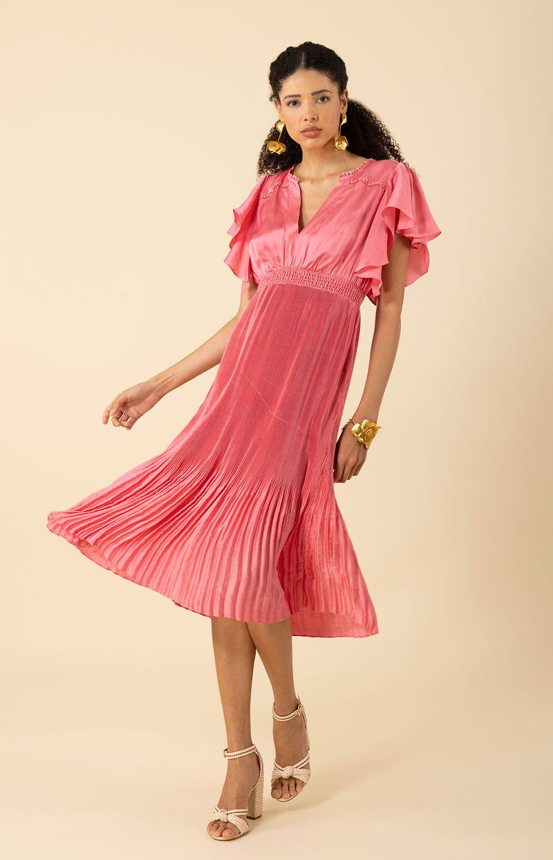 Della Solid Maxi Dress-color-Pink