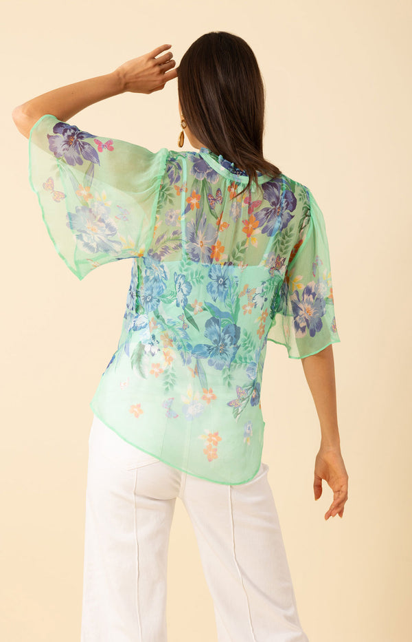 Noemi Crinkle Chiffon Top,color-mint