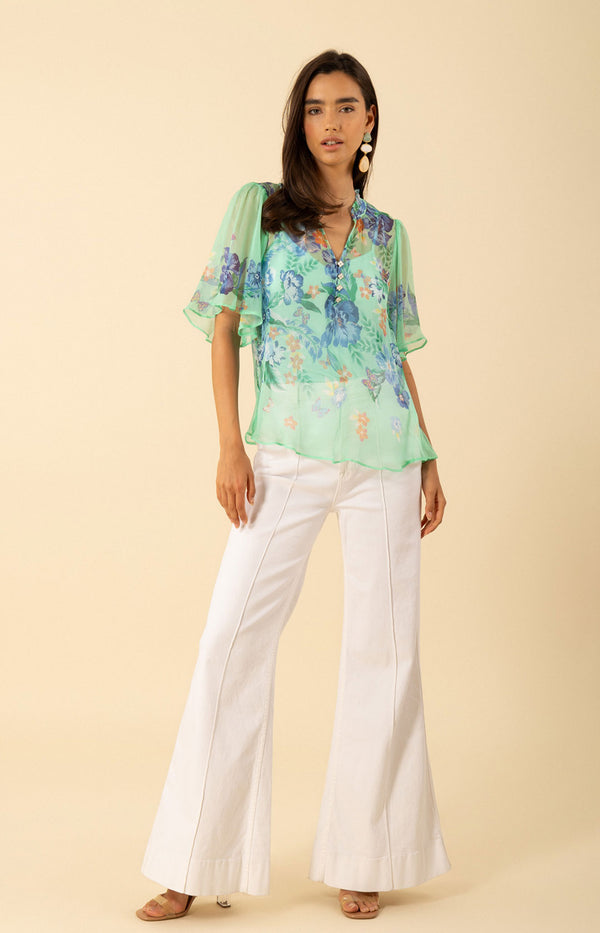 Noemi Crinkle Chiffon Top,color-mint