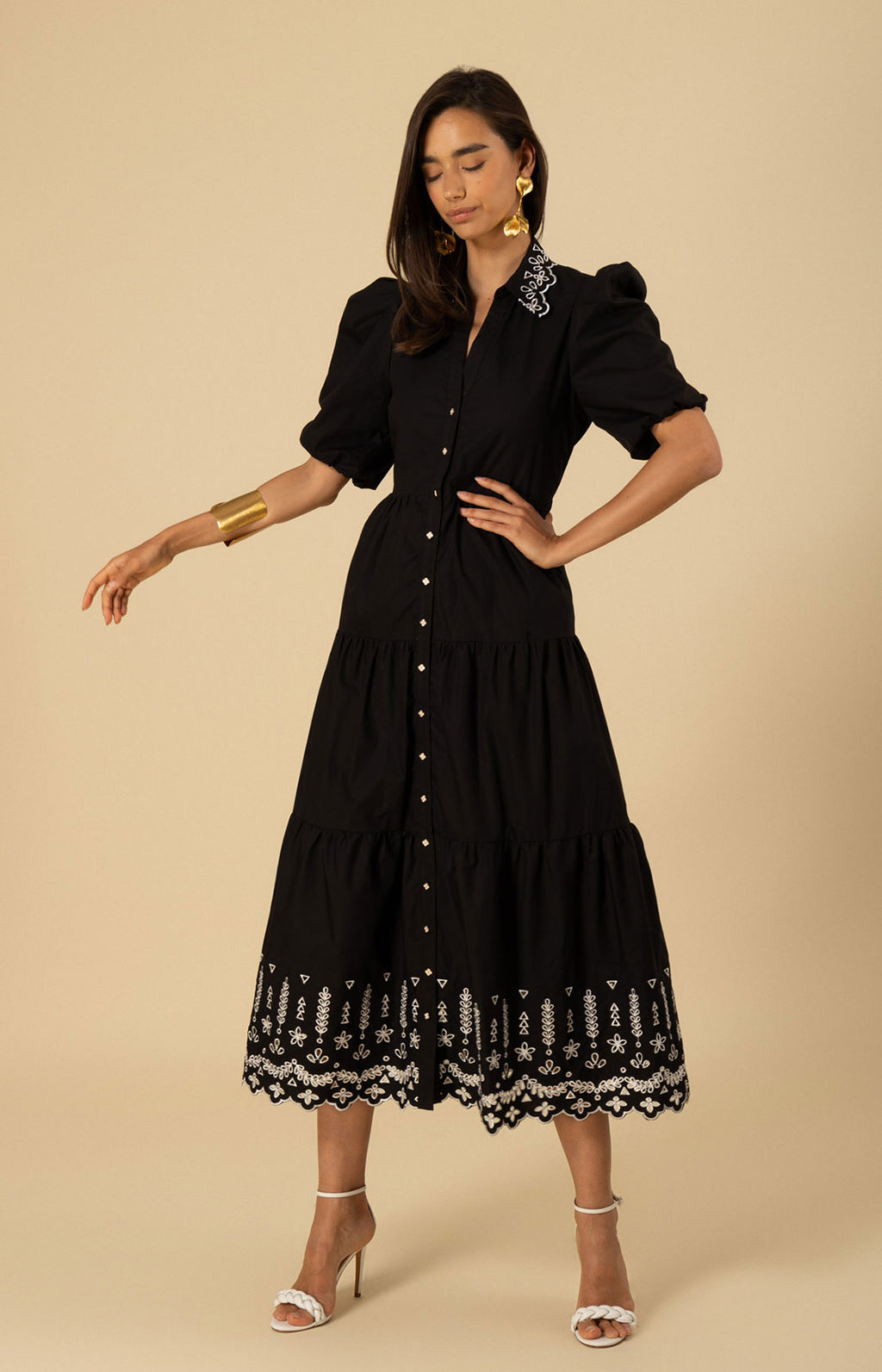 Hale Bob Women's Martha Embroidered Poplin Maxi Dress - Black