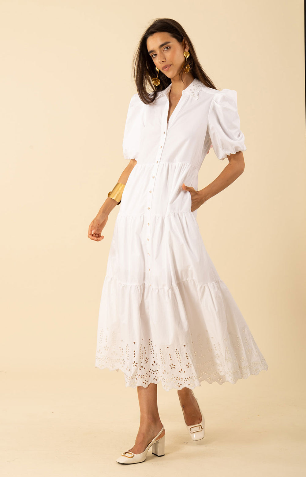 Martha Embroidered Poplin Dress Black / L