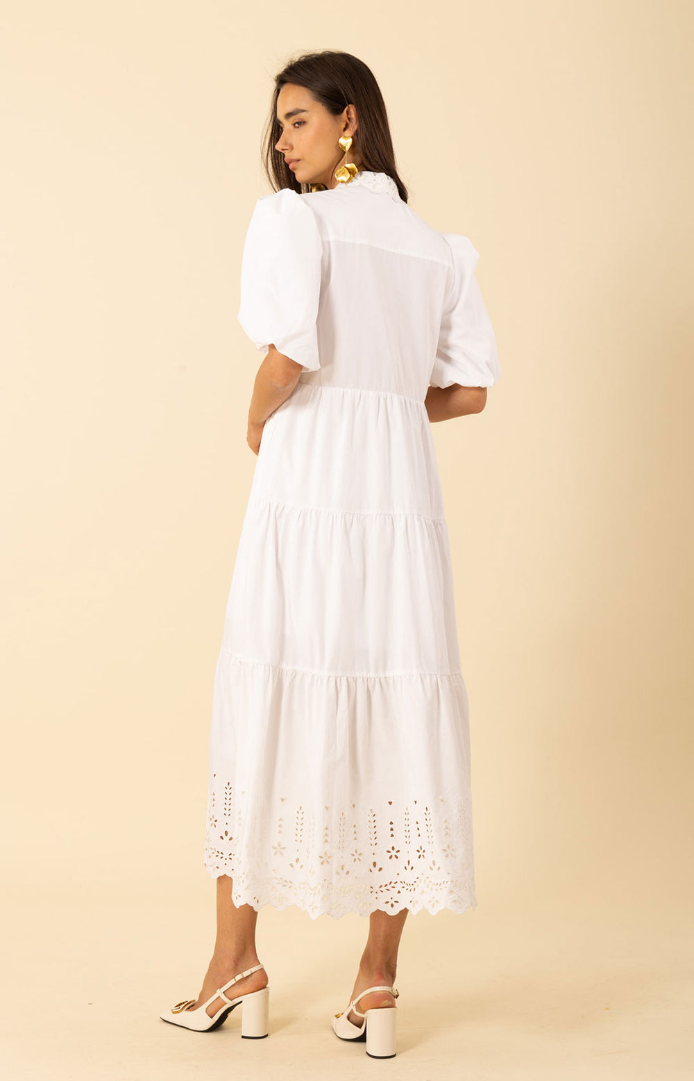 rubberized embroidered poplin dress Women's Poplin V-neck Embroidered Dress