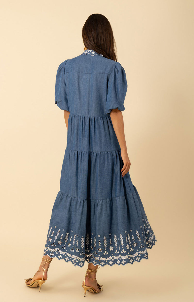 Martha Embroidered Chambray Dress Blue / S Martha Embroidered Chambray Dress Blue / S
