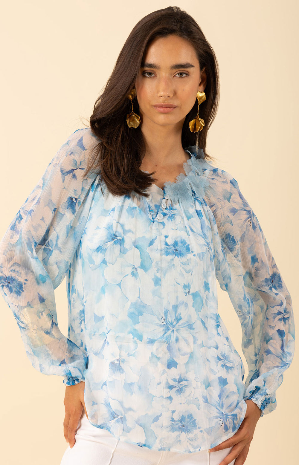 Jolie Floral Trim Silk Top