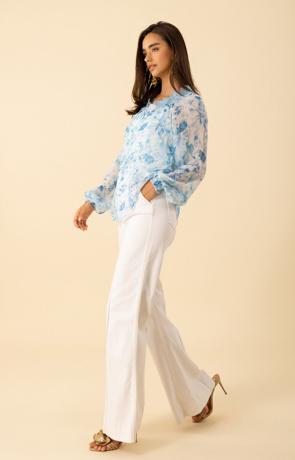 Jolie Floral Trim Silk Top