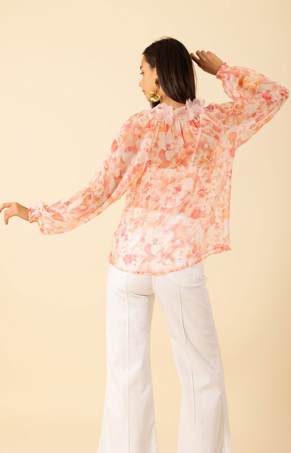 Jolie Floral Trim Silk Top