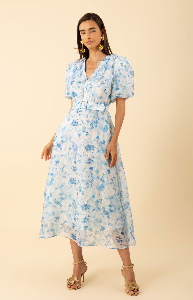 Nellie Floral Trim Dress Blue / M Nellie Floral Trim Dress Blue / M