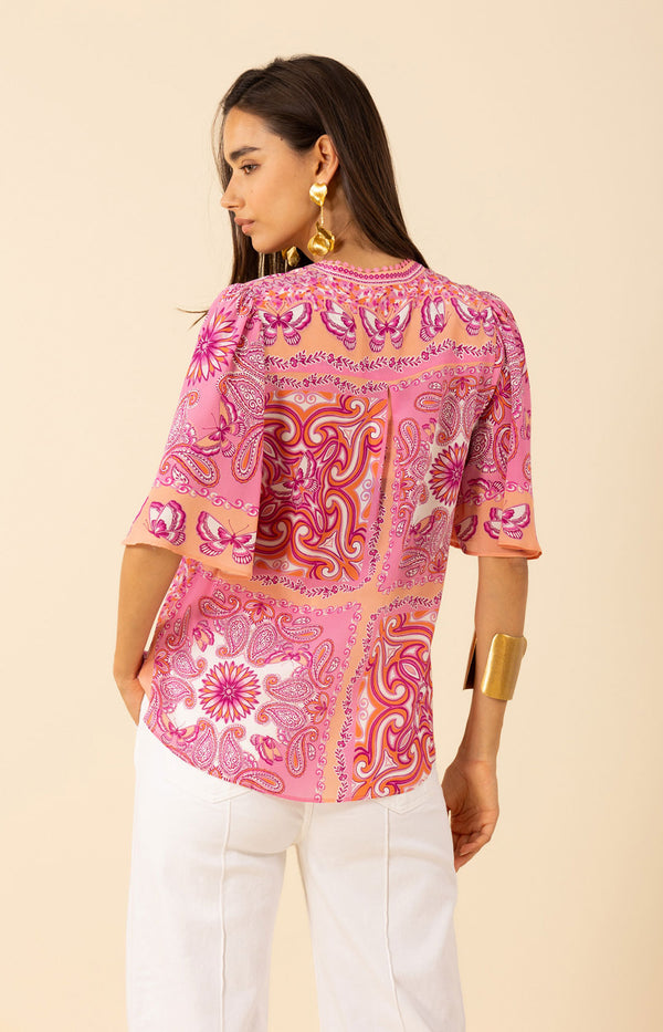 Novah Silk Top, color-Pink