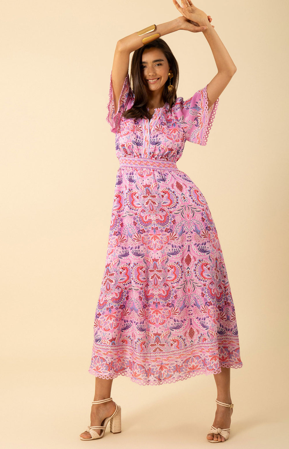 ワンピース COTTON LINEN FOIL PRINT RIB COMBI DRESS Faye Linen Maxi Dress