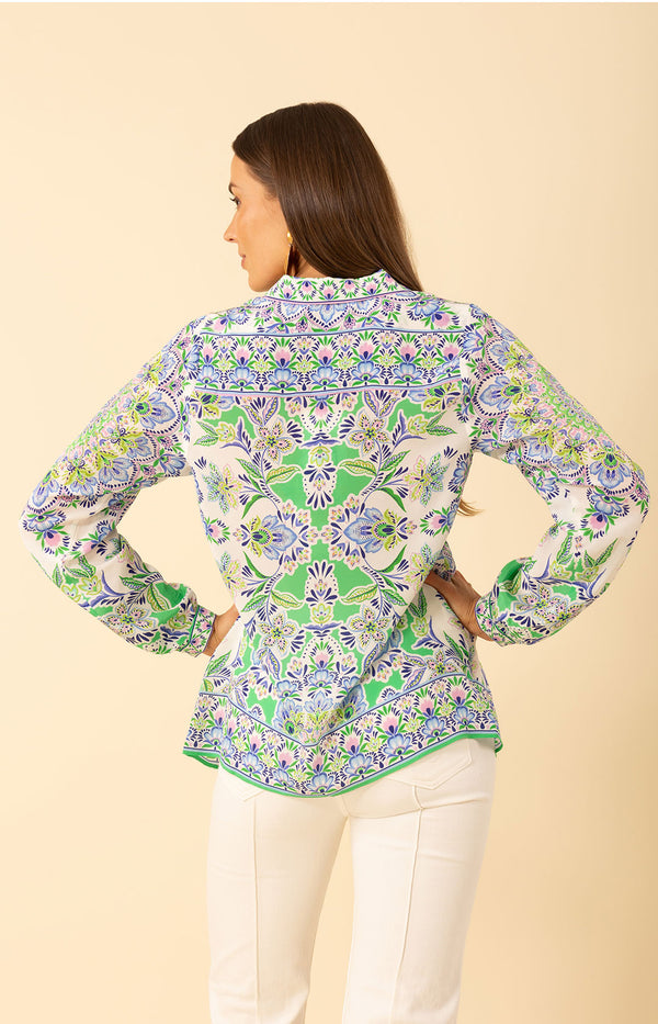 Azariah Silk Top, color-Green