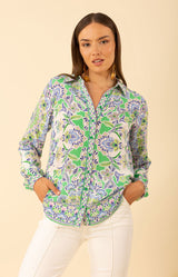 Azariah Silk Top, color-Green