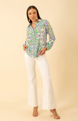 Azariah Silk Top, color-Green