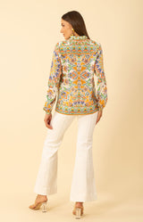 Azariah Silk Top, color-Orange