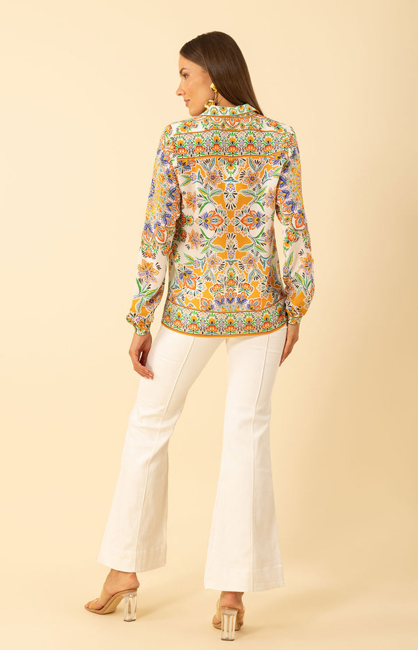 Azariah Silk Top, color-Orange