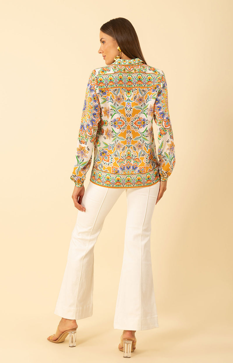 Azariah Silk Top, color-Orange