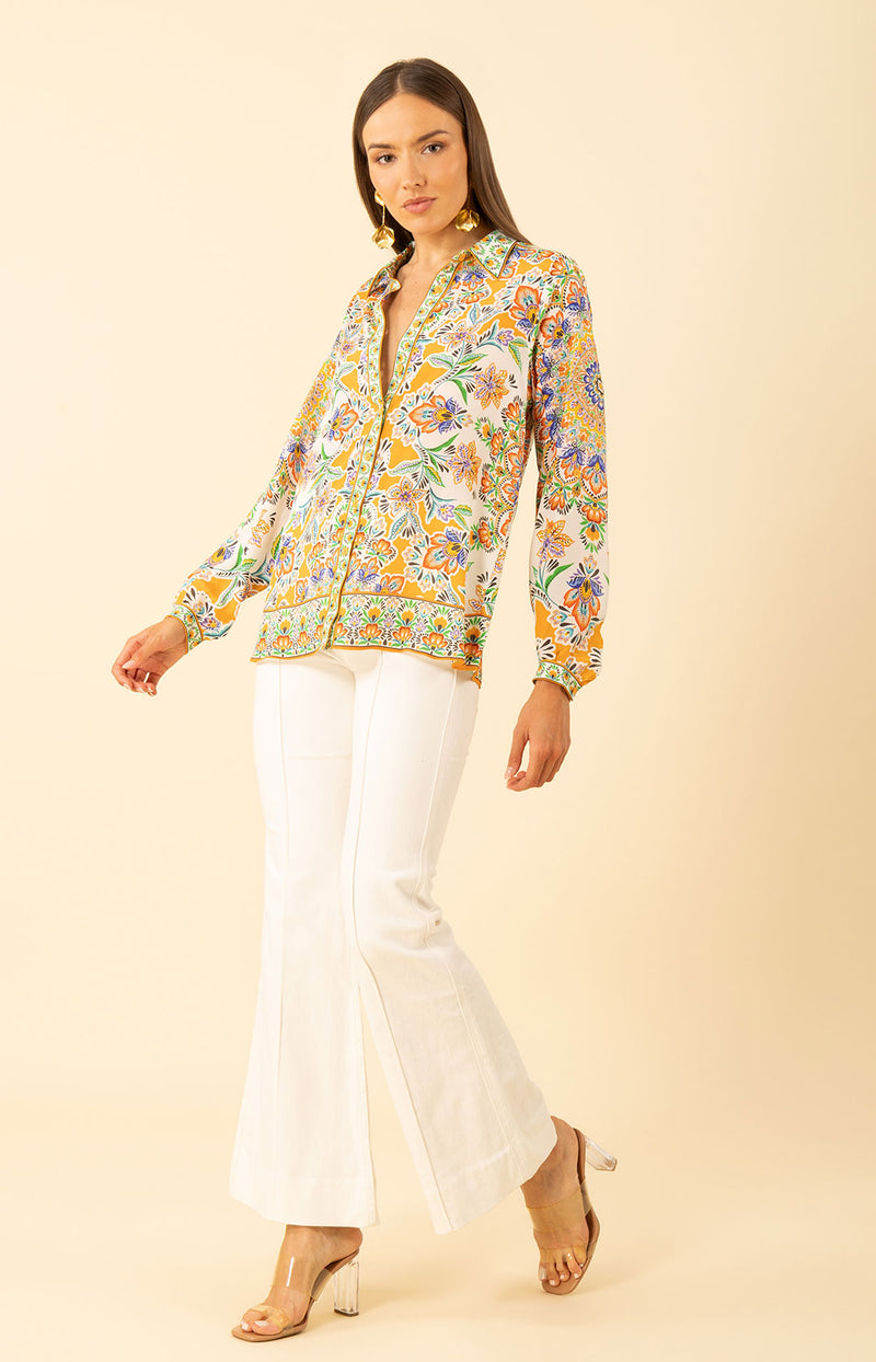 Azariah Silk Top, color-Orange