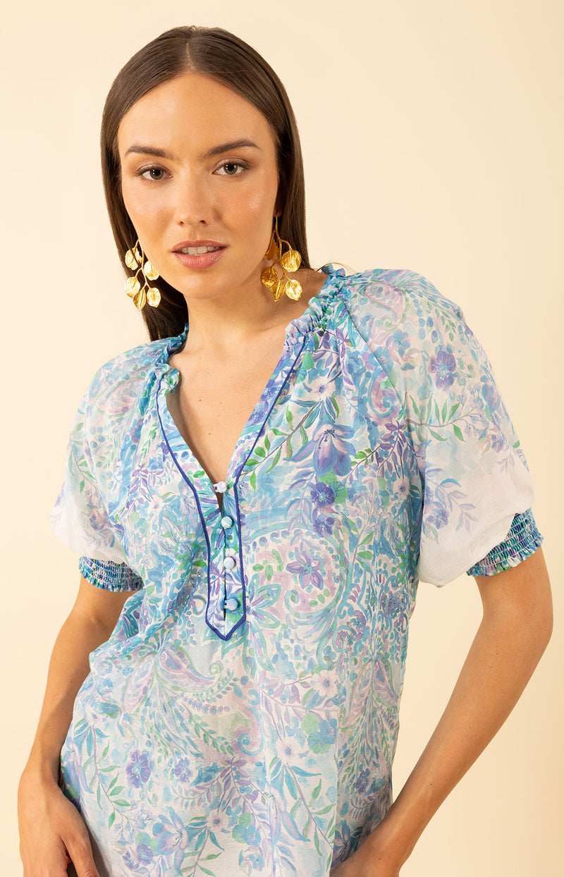 Yareli Voile Top, color-Blue