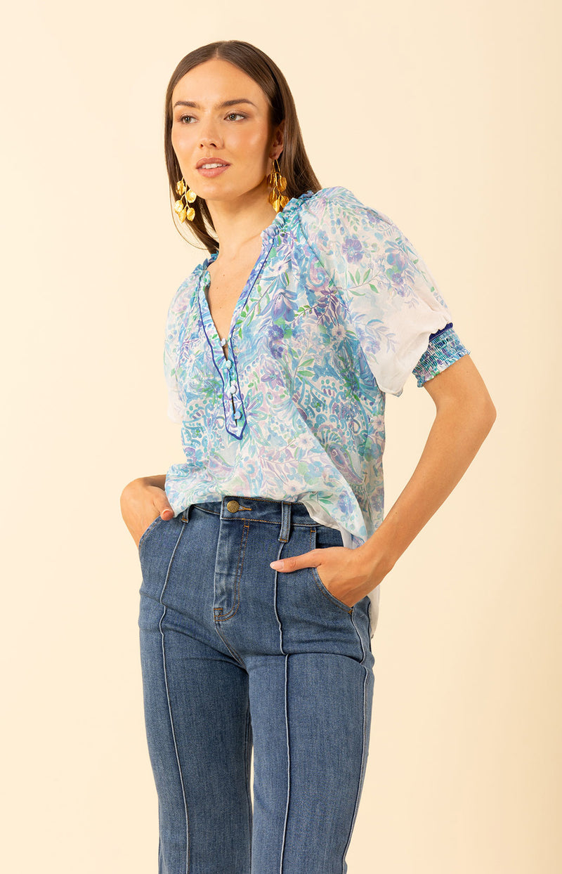 Yareli Voile Top, color-Blue