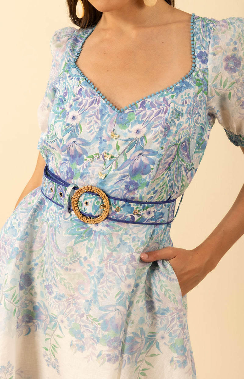 Kara Linen Dress, color-Blue