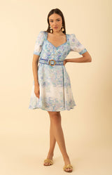 Kara Linen Dress, color-Blue