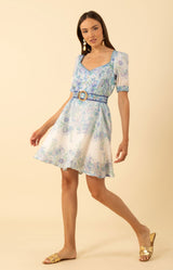 Kara Linen Dress, color-Blue