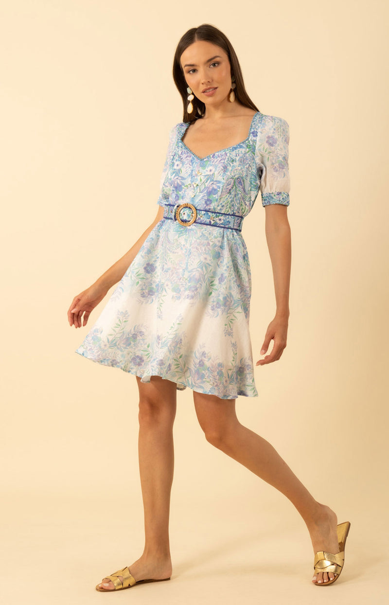 Kara Linen Dress, color-Blue