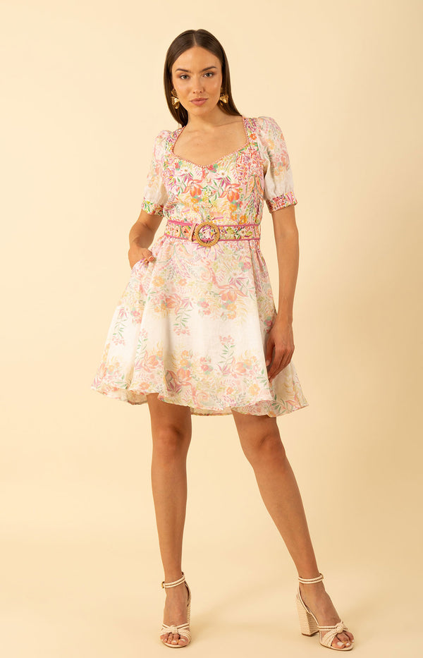 Kara Linen Dress, color-Pink