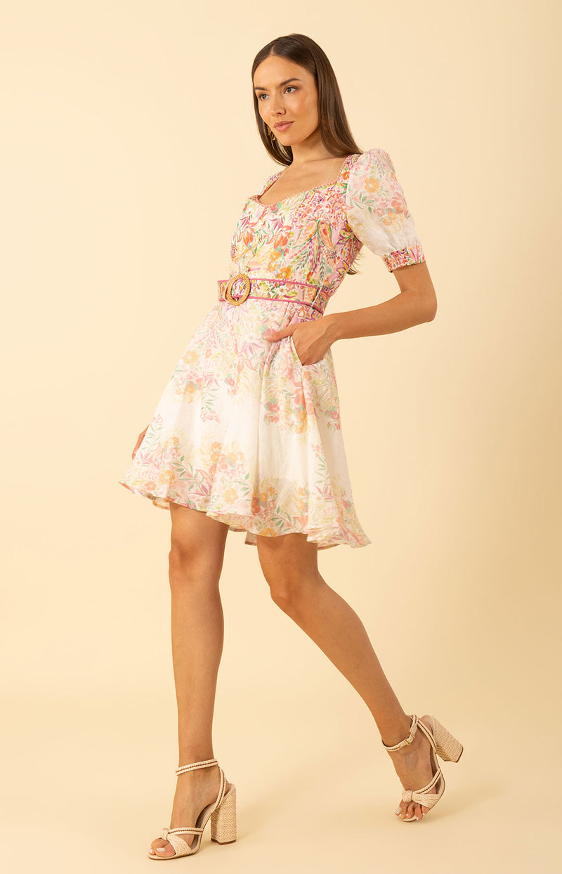 Kara Linen Dress, color-Pink