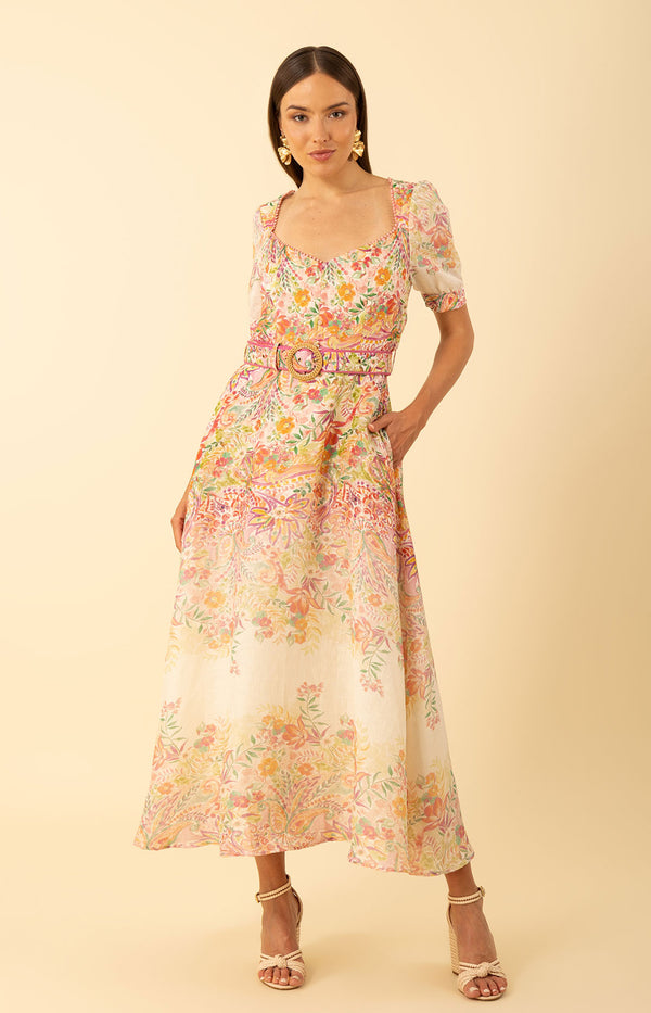 Kara Linen Maxi Dress, color-Pink