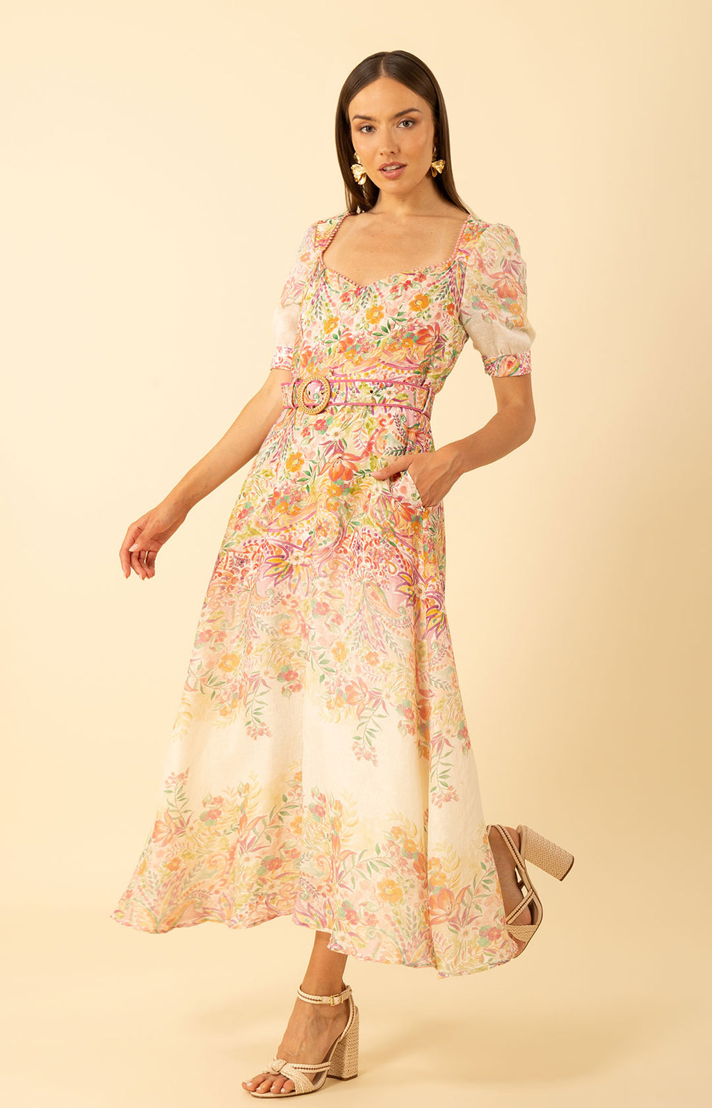 Kara Linen Maxi Dress Pink / XL Kara Linen Maxi Dress Pink / XL