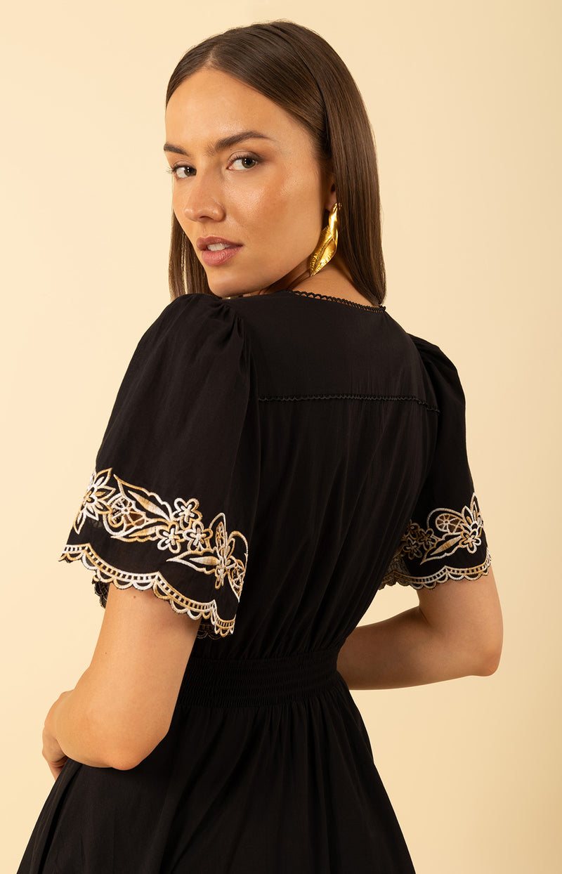  Alena Embroidered Voile Dress, color-Black