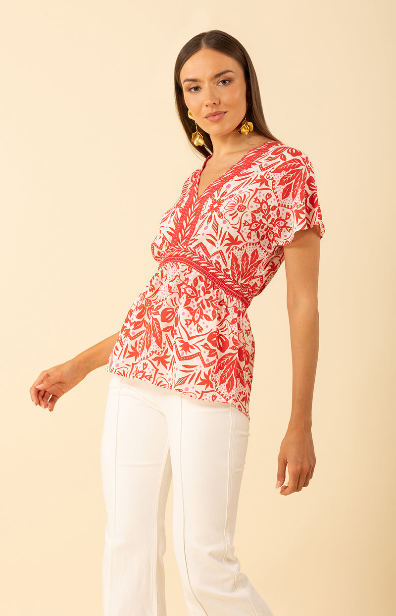 Persephone Silk Top, color-Red