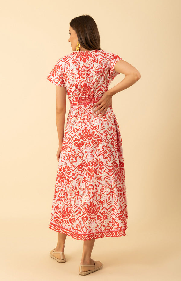 Galilea Poplin Dress, color-Red