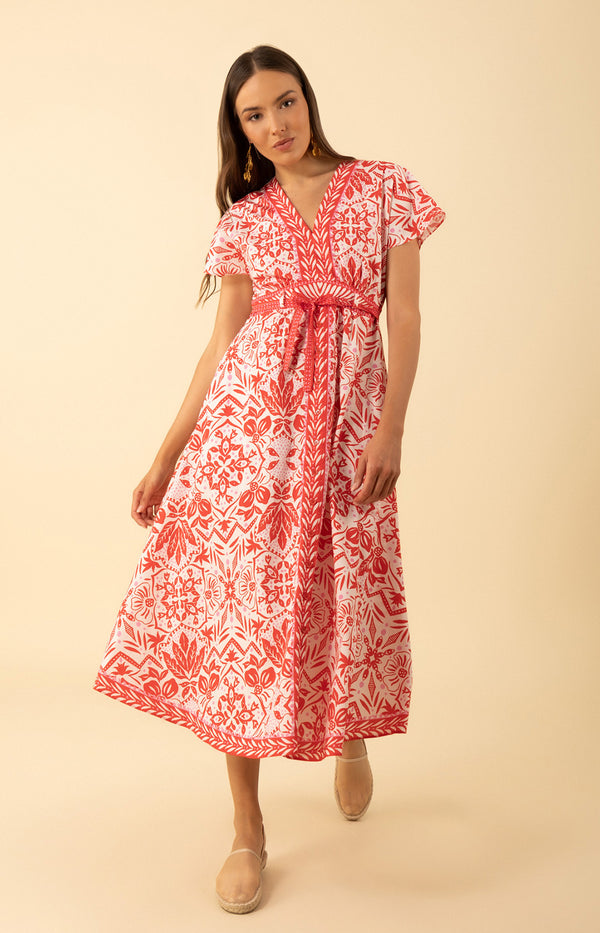Galilea Poplin Dress, color-Red