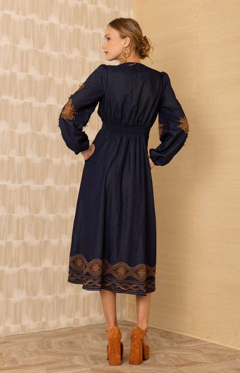 Paulina Embroidered Dress_color_Navy