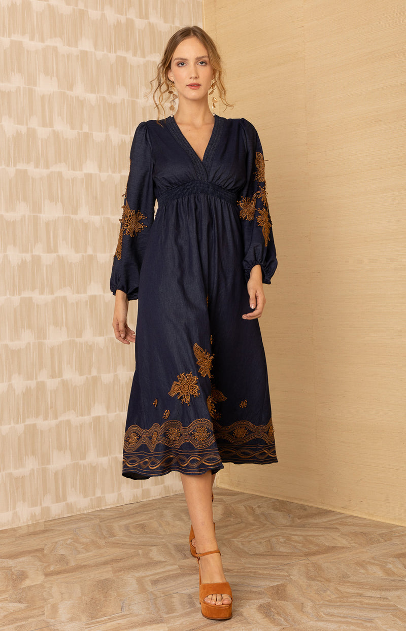 Paulina Embroidered Dress_color_Navy