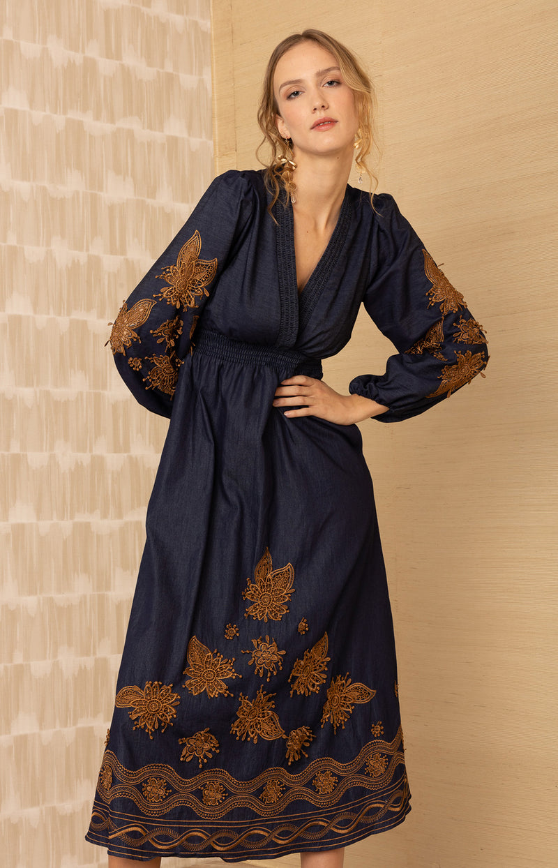 Paulina Embroidered Dress, color_Navy