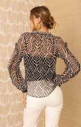 Linda Silk Top, color-BlackwithWhite