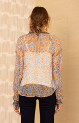 Linda Silk Top, color-Blue