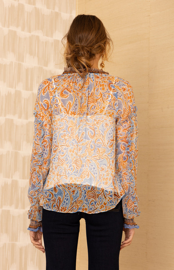 Linda Silk Top, color-Blue
