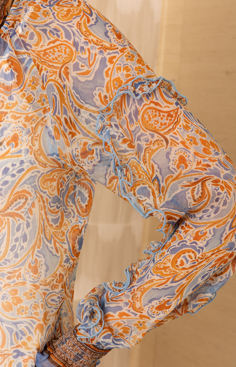 Linda Silk Top, color-Blue