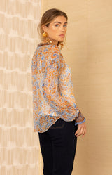 Linda Silk Top, color-Blue
