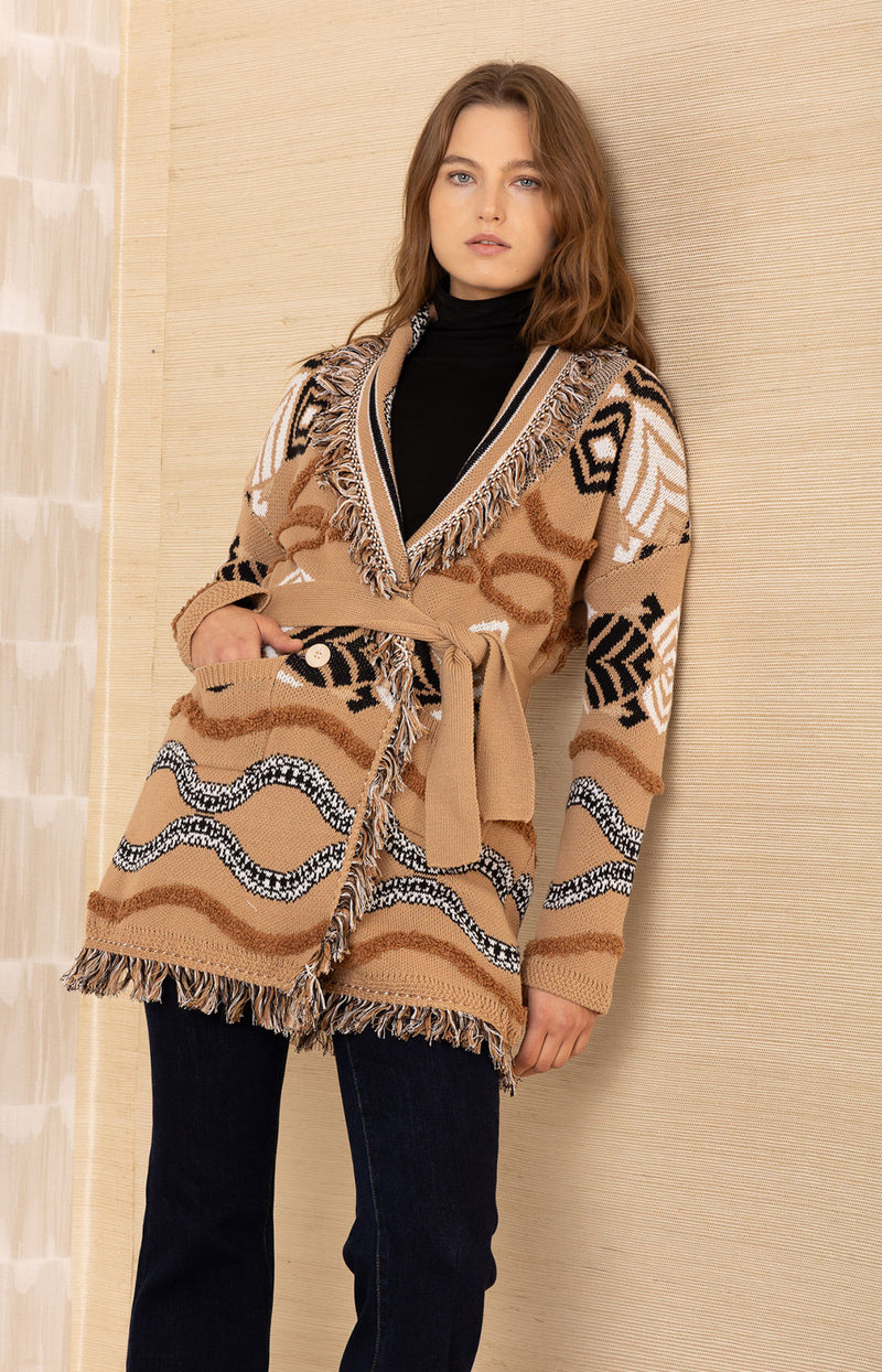 Harmoni Jacquard Sweater, color-Camel