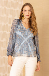 August Chiffon Top, color-Blue