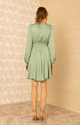 Rebekah Charmeuse Dress, color-Green