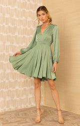 Rebekah Charmeuse Dress, color-Green