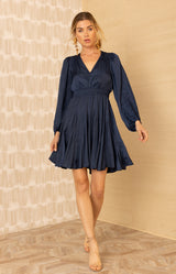 Rebekah Charmeuse Dress, color-Navy